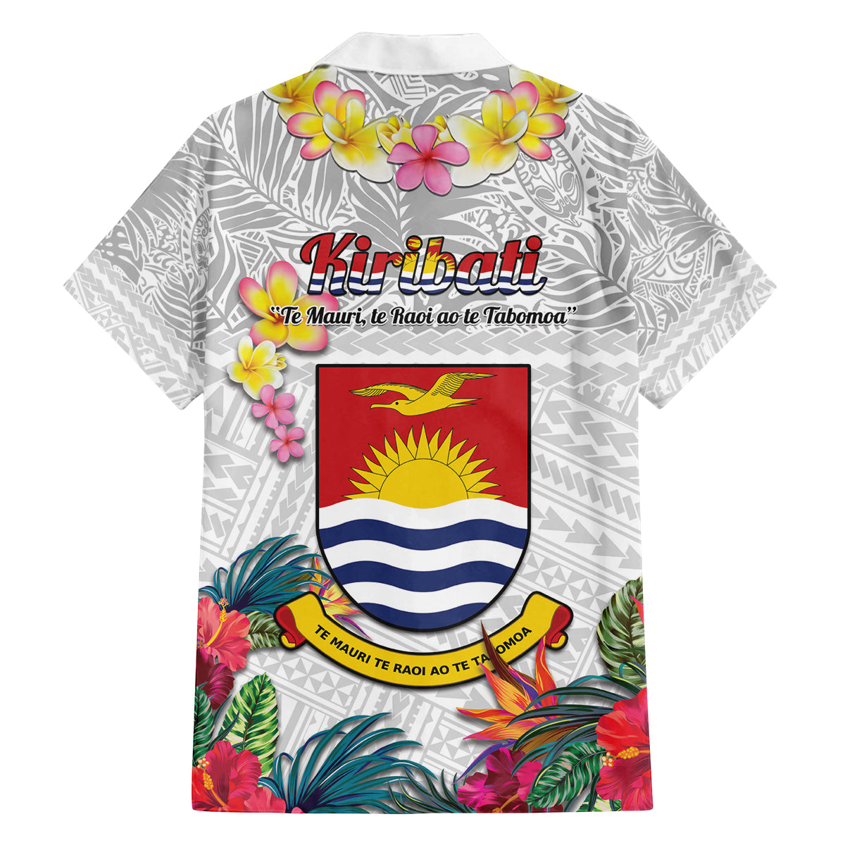 Kiribati Independence Day Family Matching Summer Maxi Dress and Hawaiian Shirt Frigatebird Mix Tropical Flowers - White Style LT14 - Polynesian Pride