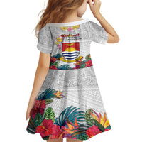 Kiribati Independence Day Family Matching Tank Maxi Dress and Hawaiian Shirt Frigatebird Mix Tropical Flowers - White Style LT14 - Polynesian Pride