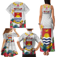Kiribati Independence Day Family Matching Tank Maxi Dress and Hawaiian Shirt Frigatebird Mix Tropical Flowers - White Style LT14 - Polynesian Pride