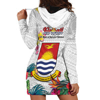 Kiribati Independence Day Hoodie Dress Frigatebird Mix Tropical Flowers - White Style LT14 - Polynesian Pride