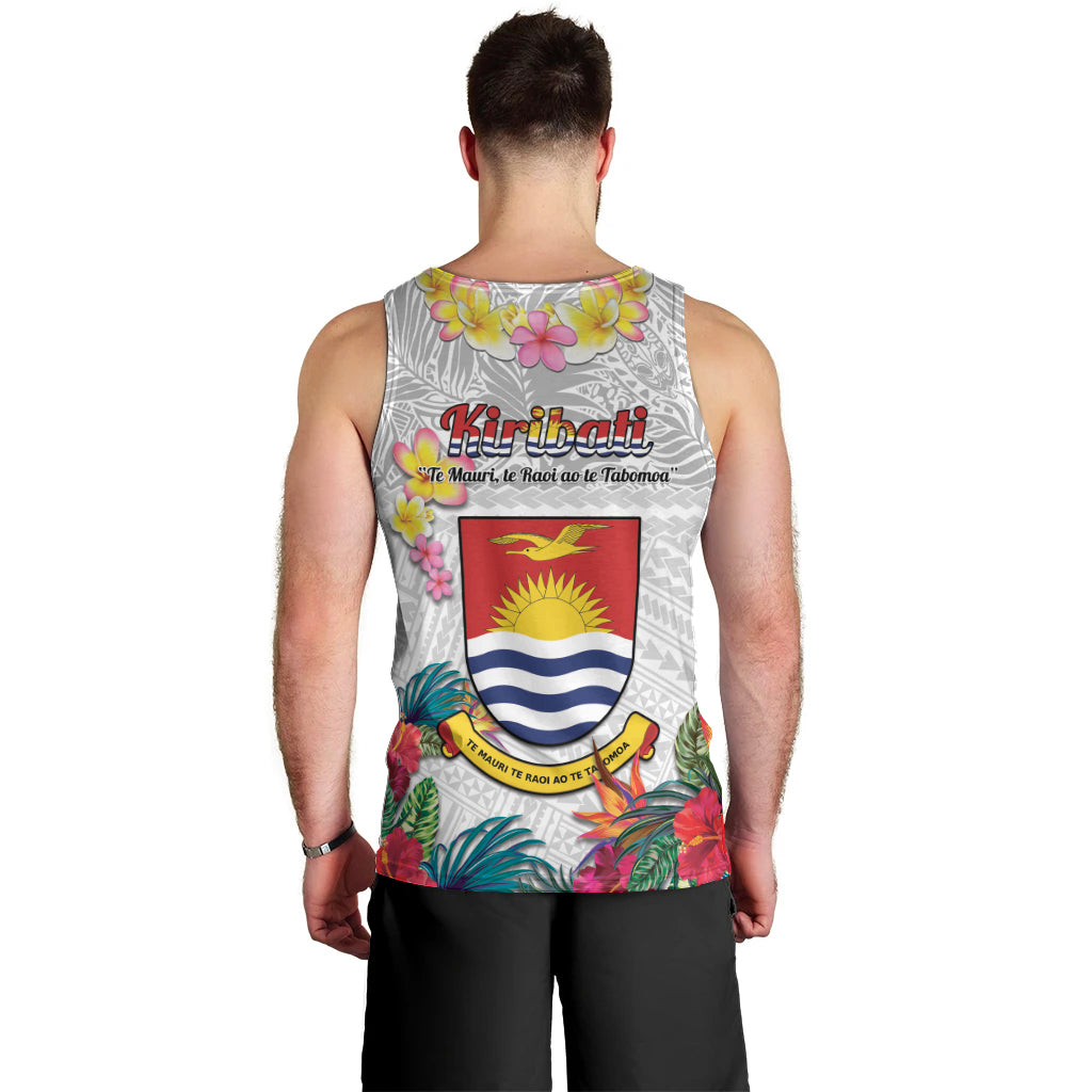 Kiribati Independence Day Men Tank Top Frigatebird Mix Tropical Flowers - White Style