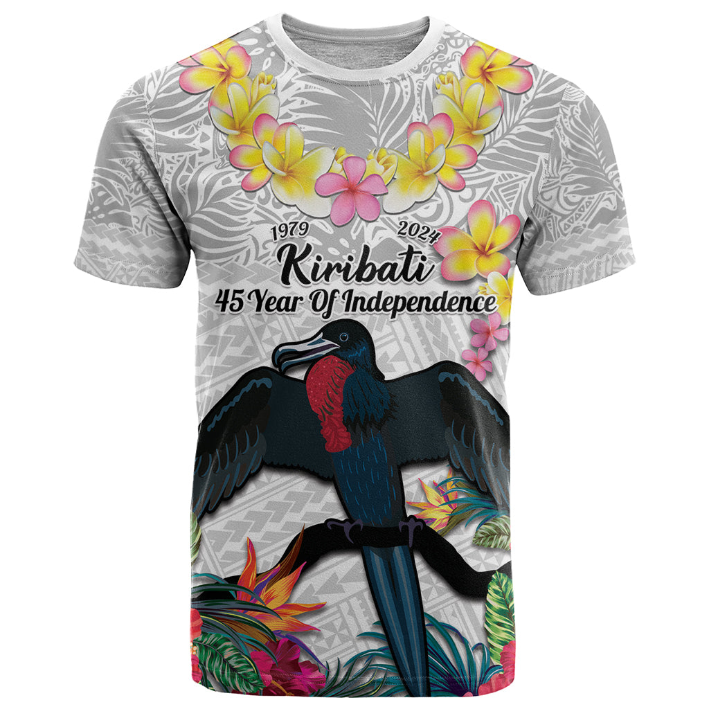 Kiribati Independence Day T Shirt Frigatebird Mix Tropical Flowers - White Style LT14 White - Polynesian Pride