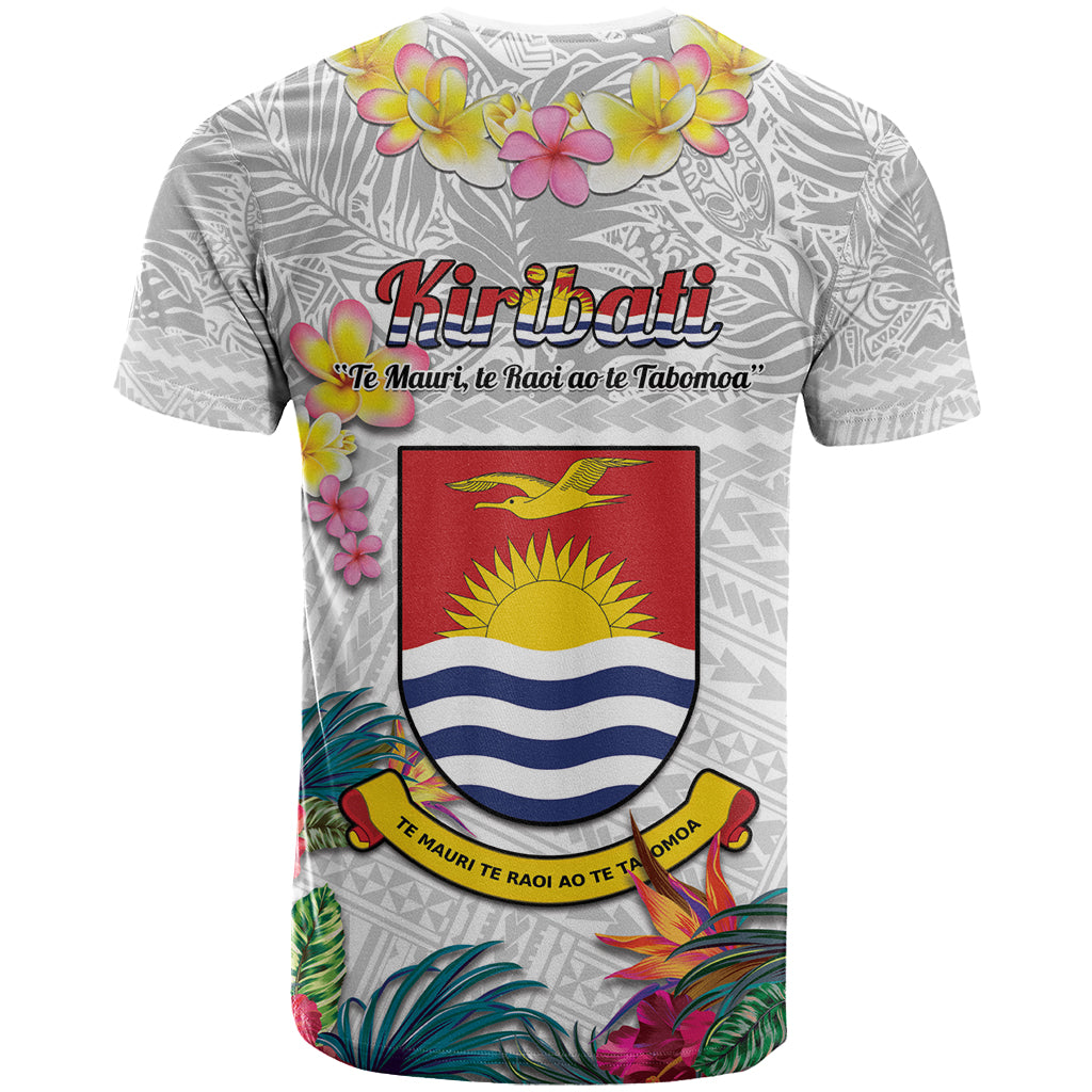 Kiribati Independence Day T Shirt Frigatebird Mix Tropical Flowers - White Style LT14 - Polynesian Pride