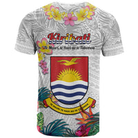 Kiribati Independence Day T Shirt Frigatebird Mix Tropical Flowers - White Style LT14 - Polynesian Pride