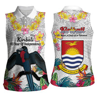 Kiribati Independence Day Women Sleeveless Polo Shirt Frigatebird Mix Tropical Flowers - White Style LT14 - Polynesian Pride