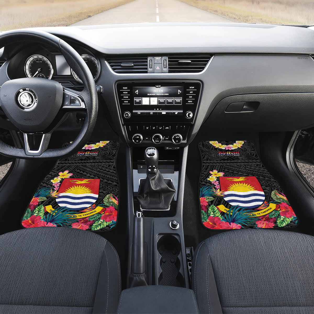 Kiribati Independence Day Car Mats Frigatebird Mix Tropical Flowers - Black Style