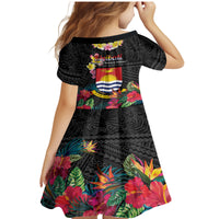 Kiribati Independence Day Family Matching Mermaid Dress and Hawaiian Shirt Frigatebird Mix Tropical Flowers - Black Style LT14 - Polynesian Pride