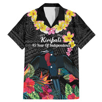 Kiribati Independence Day Family Matching Mermaid Dress and Hawaiian Shirt Frigatebird Mix Tropical Flowers - Black Style LT14 Dad's Shirt - Short Sleeve Black - Polynesian Pride