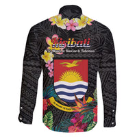 Kiribati Independence Day Family Matching Short Sleeve Bodycon Dress and Hawaiian Shirt Frigatebird Mix Tropical Flowers - Black Style LT14 - Polynesian Pride