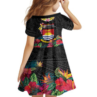 Kiribati Independence Day Family Matching Summer Maxi Dress and Hawaiian Shirt Frigatebird Mix Tropical Flowers - Black Style LT14 - Polynesian Pride