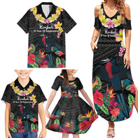 Kiribati Independence Day Family Matching Summer Maxi Dress and Hawaiian Shirt Frigatebird Mix Tropical Flowers - Black Style LT14 - Polynesian Pride