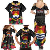 Kiribati Independence Day Family Matching Summer Maxi Dress and Hawaiian Shirt Frigatebird Mix Tropical Flowers - Black Style LT14 - Polynesian Pride
