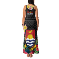 Kiribati Independence Day Family Matching Tank Maxi Dress and Hawaiian Shirt Frigatebird Mix Tropical Flowers - Black Style LT14 - Polynesian Pride