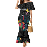 Kiribati Independence Day Mermaid Dress Frigatebird Mix Tropical Flowers - Black Style LT14 Women Black - Polynesian Pride