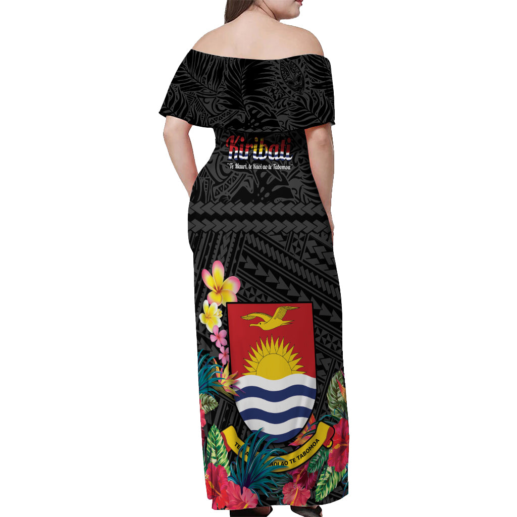 Kiribati Independence Day Off Shoulder Maxi Dress Frigatebird Mix Tropical Flowers - Black Style