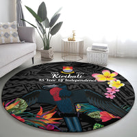 Kiribati Independence Day Round Carpet Frigatebird Mix Tropical Flowers - Black Style