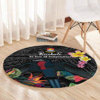 Kiribati Independence Day Round Carpet Frigatebird Mix Tropical Flowers - Black Style