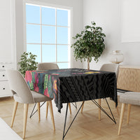 Kiribati Independence Day Tablecloth Frigatebird Mix Tropical Flowers - Black Style