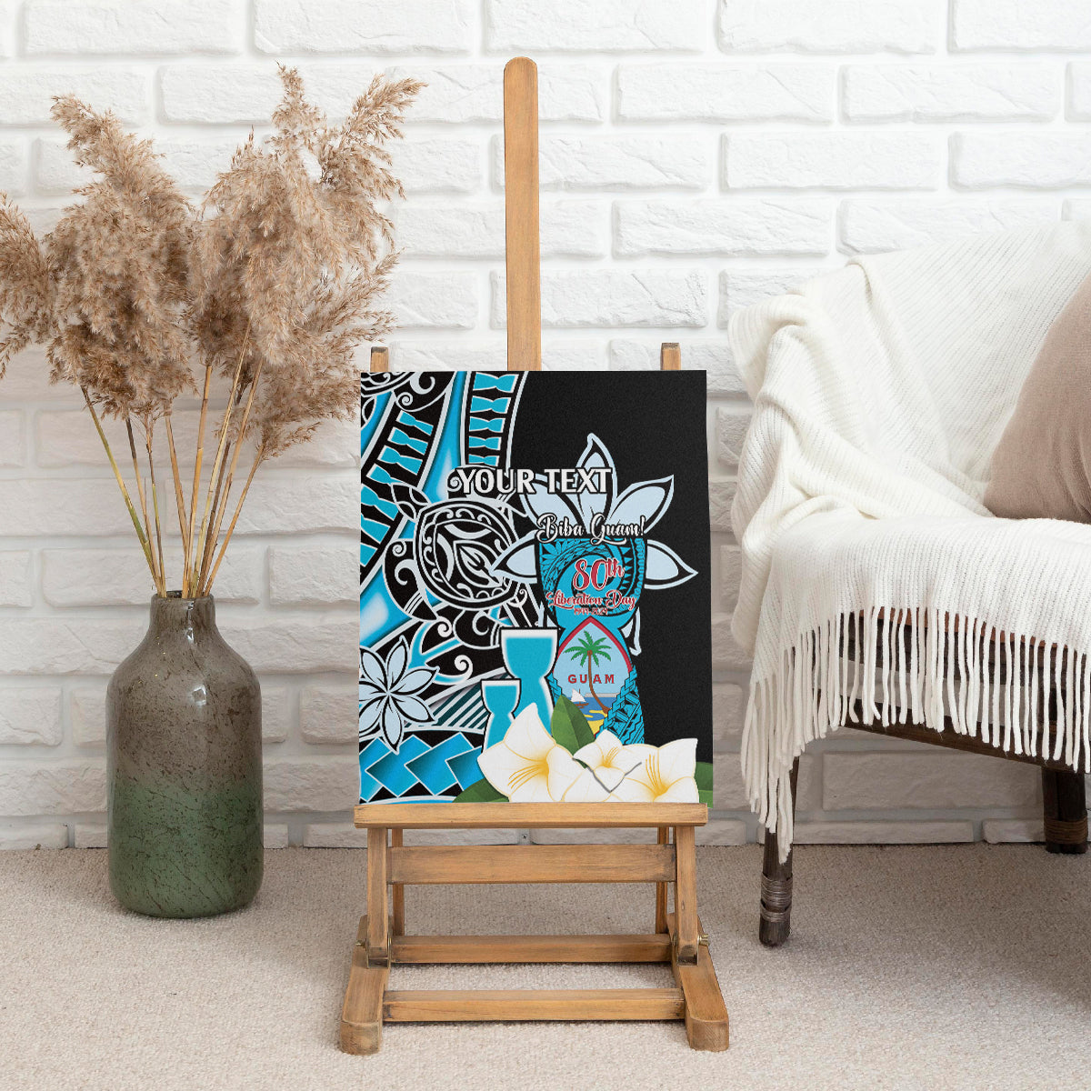 Personalised Guam Liberation Day Canvas Wall Art Chamorro Latte Stone With Guasali Flowers