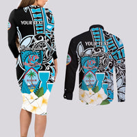 Personalised Guam Liberation Day Couples Matching Long Sleeve Bodycon Dress and Long Sleeve Button Shirt 80th Anniversary Chamorro Latte Stone With Guasali Flowers LT14 - Polynesian Pride