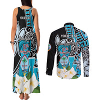 Personalised Guam Liberation Day Couples Matching Tank Maxi Dress and Long Sleeve Button Shirt 80th Anniversary Chamorro Latte Stone With Guasali Flowers LT14 - Polynesian Pride