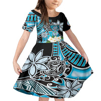 Personalised Guam Liberation Day Family Matching Mermaid Dress and Hawaiian Shirt 80th Anniversary Chamorro Latte Stone With Guasali Flowers LT14 Daughter's Dress Blue - Polynesian Pride