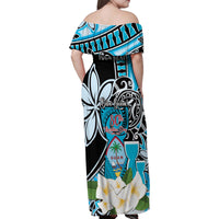 Personalised Guam Liberation Day Family Matching Off Shoulder Maxi Dress and Hawaiian Shirt 80th Anniversary Chamorro Latte Stone With Guasali Flowers LT14 - Polynesian Pride