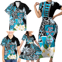 Personalised Guam Liberation Day Family Matching Short Sleeve Bodycon Dress and Hawaiian Shirt 80th Anniversary Chamorro Latte Stone With Guasali Flowers LT14 - Polynesian Pride