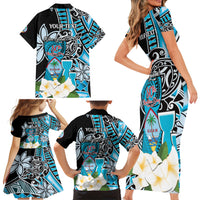 Personalised Guam Liberation Day Family Matching Short Sleeve Bodycon Dress and Hawaiian Shirt 80th Anniversary Chamorro Latte Stone With Guasali Flowers LT14 - Polynesian Pride