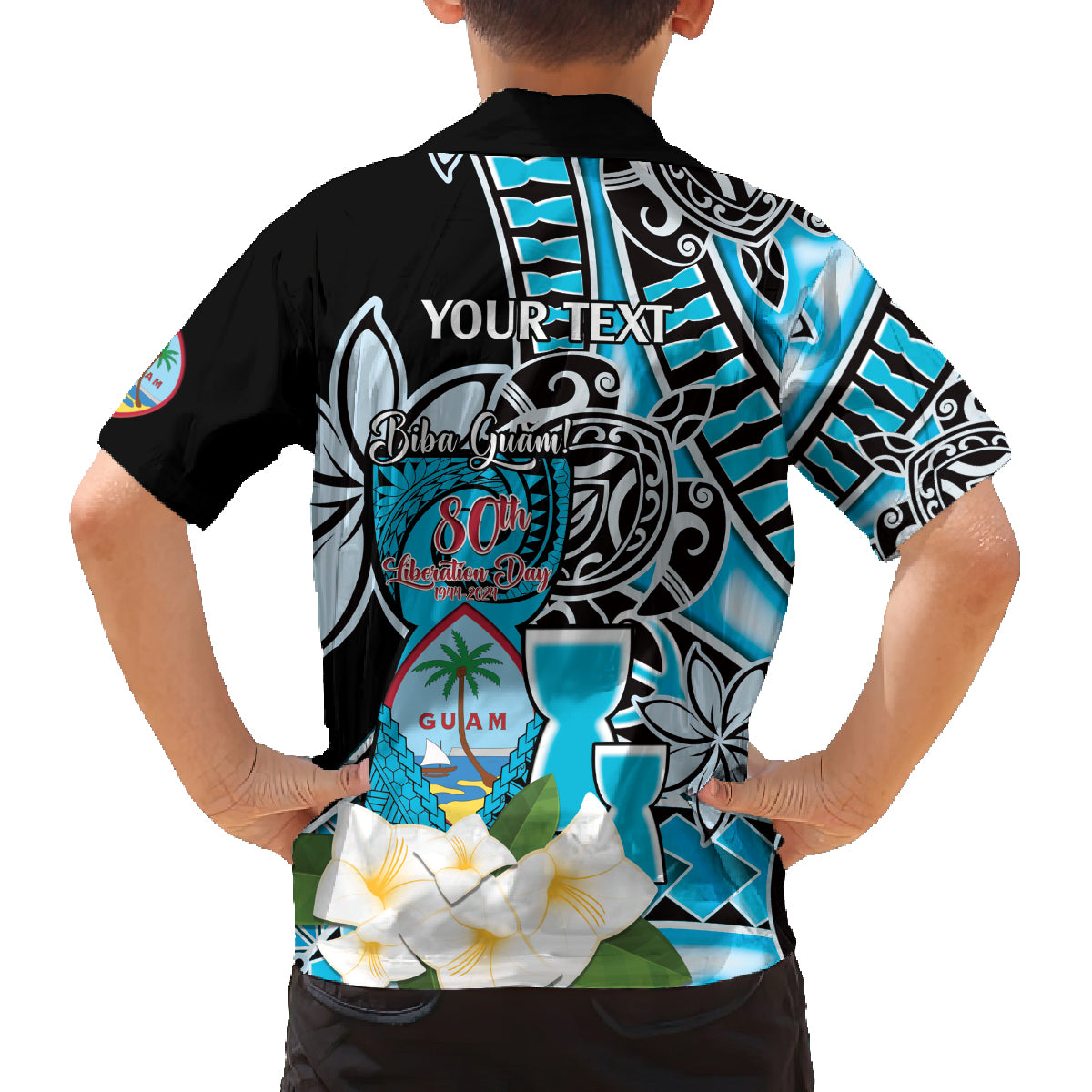 Personalised Guam Liberation Day Family Matching Tank Maxi Dress and Hawaiian Shirt 80th Anniversary Chamorro Latte Stone With Guasali Flowers LT14 - Polynesian Pride