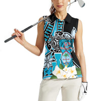 Personalised Guam Liberation Day Women Sleeveless Polo Shirt 80th Anniversary Chamorro Latte Stone With Guasali Flowers LT14 - Polynesian Pride