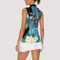 Personalised Guam Liberation Day Women Sleeveless Polo Shirt 80th Anniversary Chamorro Latte Stone With Guasali Flowers LT14 - Polynesian Pride