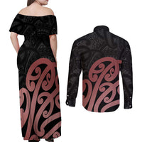 New Zealand Mangopare Tamanako Couples Matching Off Shoulder Maxi Dress and Long Sleeve Button Shirt Aotearoa Maori LT14 - Polynesian Pride