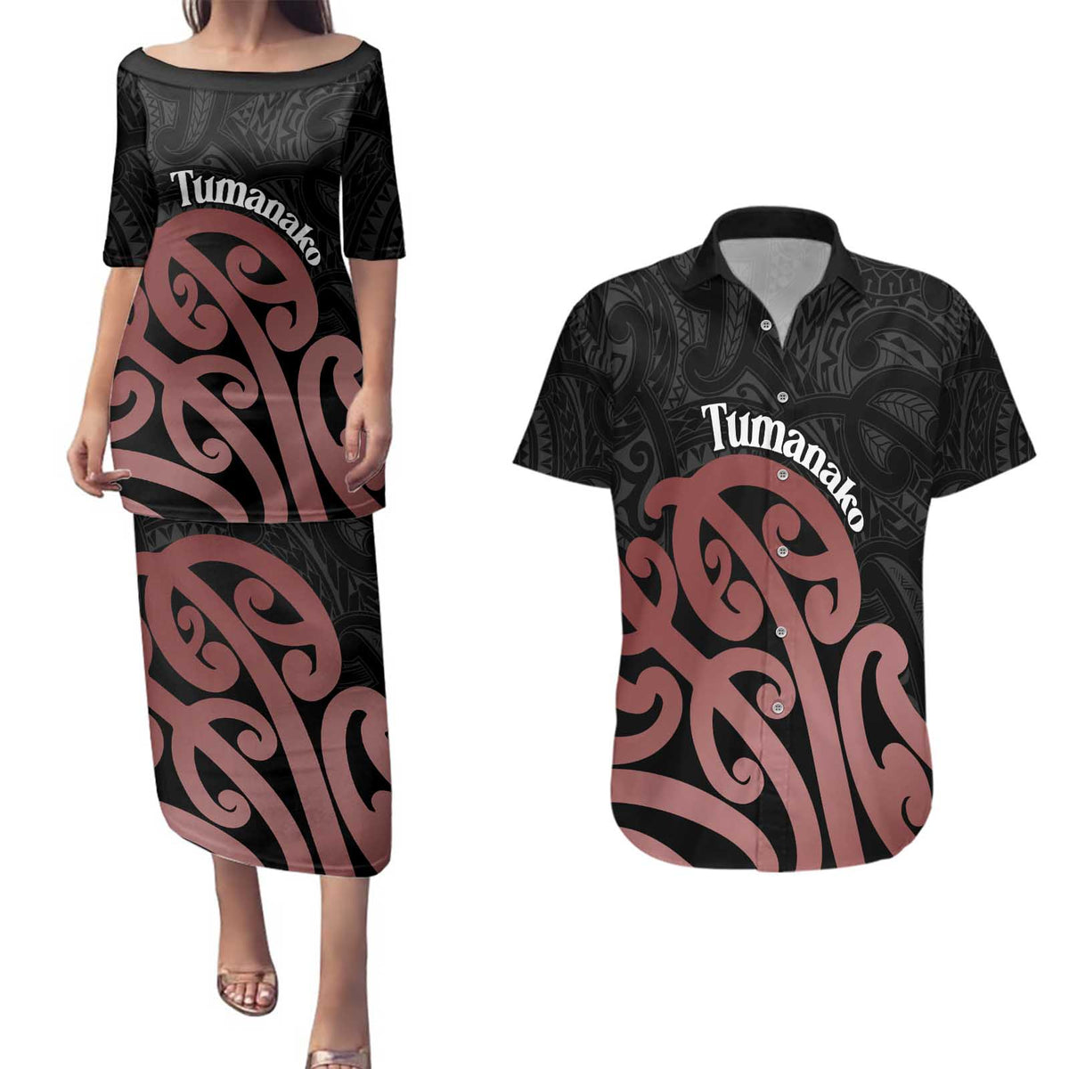 New Zealand Mangopare Tamanako Couples Matching Puletasi and Hawaiian Shirt Aotearoa Maori LT14 Brown - Polynesian Pride