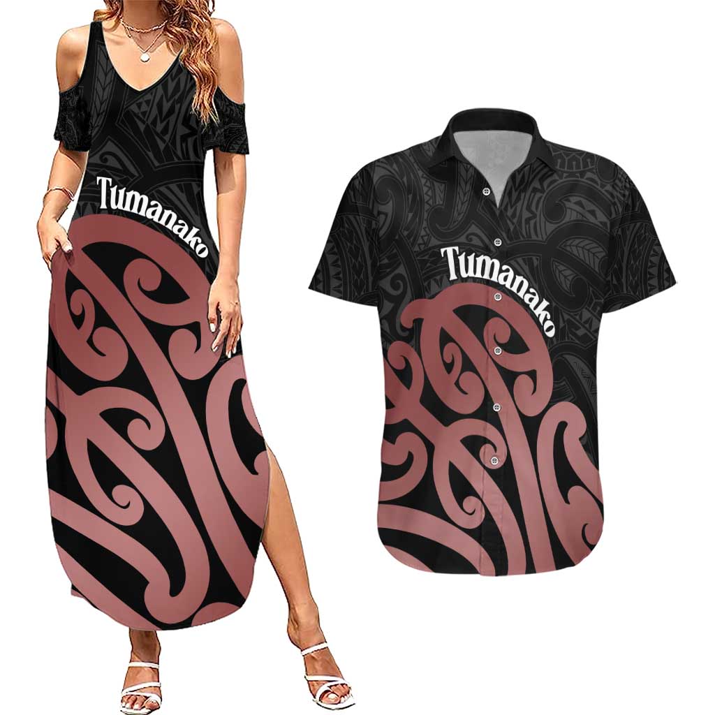 New Zealand Mangopare Tamanako Couples Matching Summer Maxi Dress and Hawaiian Shirt Aotearoa Maori LT14 Brown - Polynesian Pride