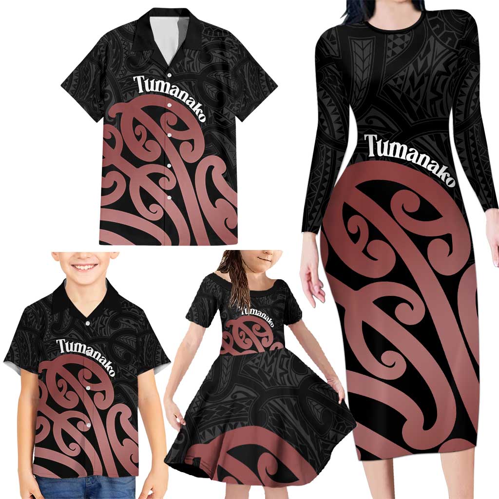 New Zealand Mangopare Tamanako Family Matching Long Sleeve Bodycon Dress and Hawaiian Shirt Aotearoa Maori LT14 - Polynesian Pride