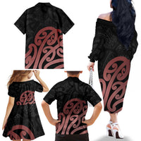 New Zealand Mangopare Tamanako Family Matching Off The Shoulder Long Sleeve Dress and Hawaiian Shirt Aotearoa Maori LT14 - Polynesian Pride