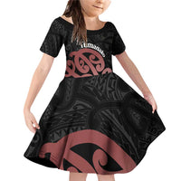 New Zealand Mangopare Tamanako Family Matching Off Shoulder Short Dress and Hawaiian Shirt Aotearoa Maori LT14 Daughter's Dress Brown - Polynesian Pride
