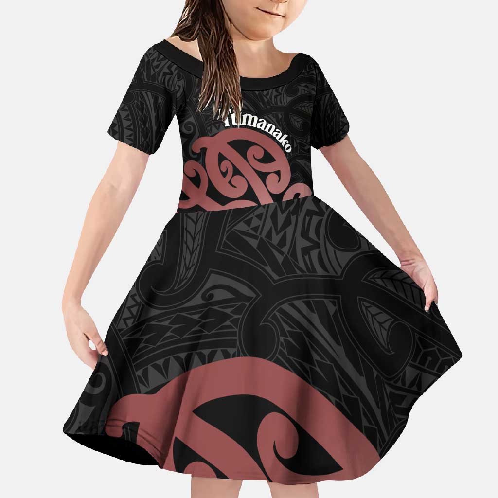 New Zealand Mangopare Tamanako Family Matching Short Sleeve Bodycon Dress and Hawaiian Shirt Aotearoa Maori LT14 Daughter's Dress Brown - Polynesian Pride