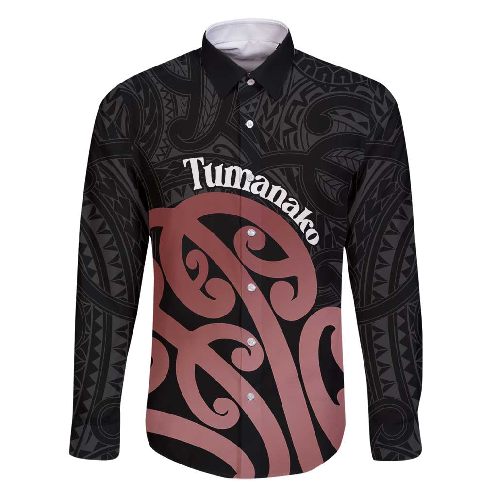 New Zealand Mangopare Tamanako Family Matching Tank Maxi Dress and Hawaiian Shirt Aotearoa Maori LT14 Dad's Shirt - Long Sleeve Brown - Polynesian Pride
