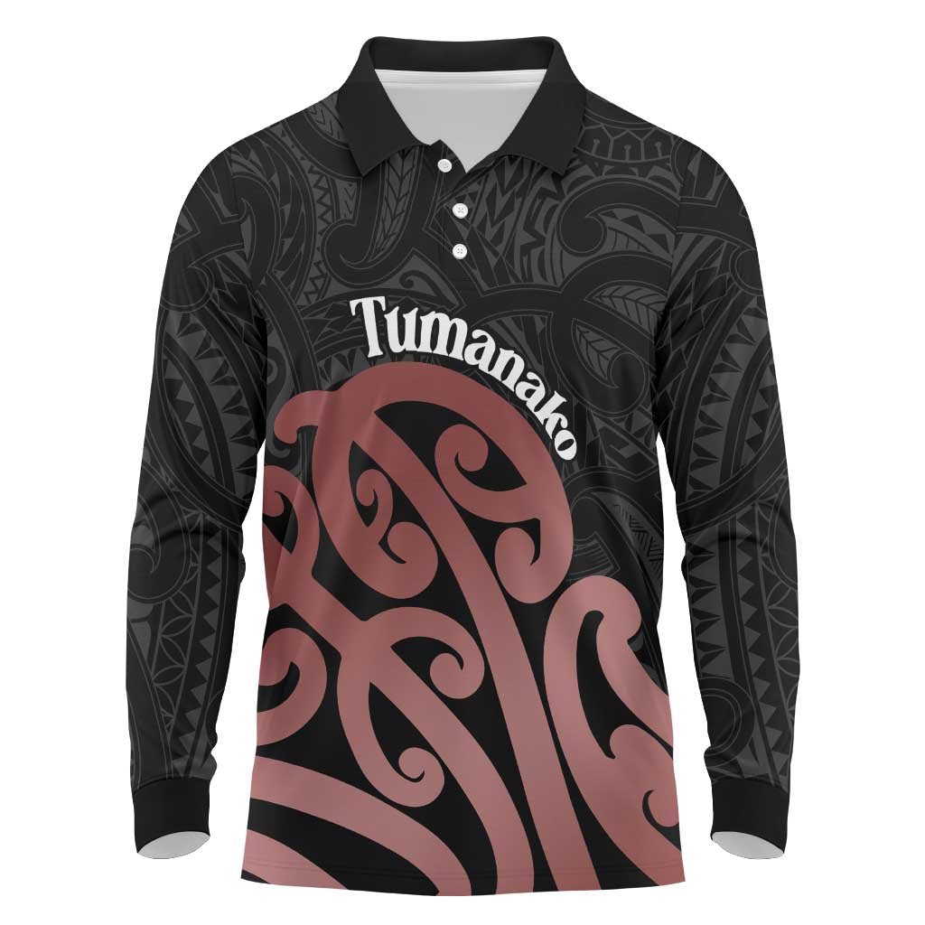 New Zealand Mangopare Tamanako Long Sleeve Polo Shirt Aotearoa Maori LT14 Brown - Polynesian Pride