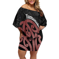 New Zealand Mangopare Tamanako Off Shoulder Short Dress Aotearoa Maori LT14 Women Brown - Polynesian Pride