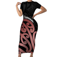 New Zealand Mangopare Tamanako Short Sleeve Bodycon Dress Aotearoa Maori LT14 Long Dress Brown - Polynesian Pride