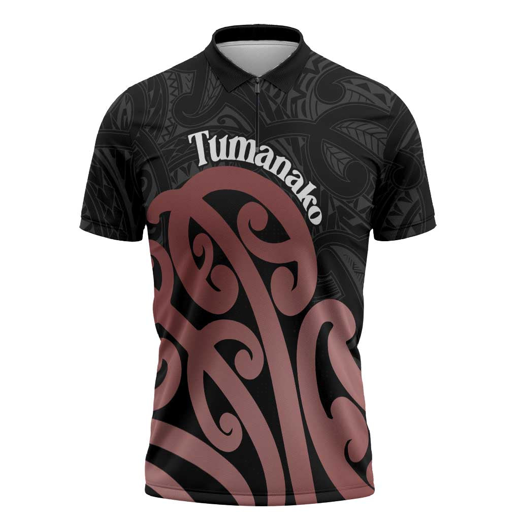 New Zealand Mangopare Tamanako Zipper Polo Shirt Aotearoa Maori LT14 Brown - Polynesian Pride