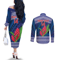 Custom Samoa Rugby Couples Matching Off The Shoulder Long Sleeve Dress and Long Sleeve Button Shirt 2024 Go Champions Samoan Gingers LT14 - Polynesian Pride