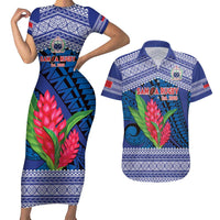 Custom Samoa Rugby Couples Matching Short Sleeve Bodycon Dress and Hawaiian Shirt 2024 Go Champions Samoan Gingers LT14 Blue - Polynesian Pride