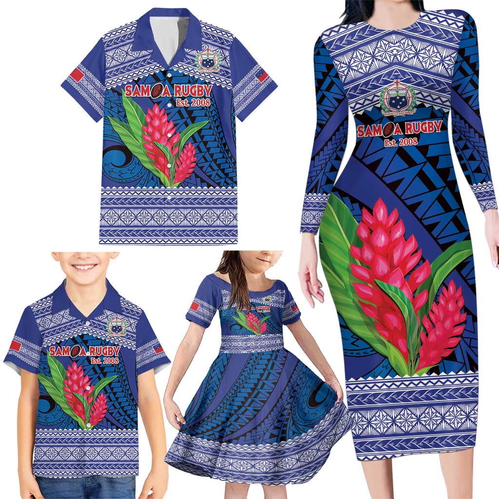 Custom Samoa Rugby Family Matching Long Sleeve Bodycon Dress and Hawaiian Shirt 2024 Go Champions Samoan Gingers LT14 - Polynesian Pride