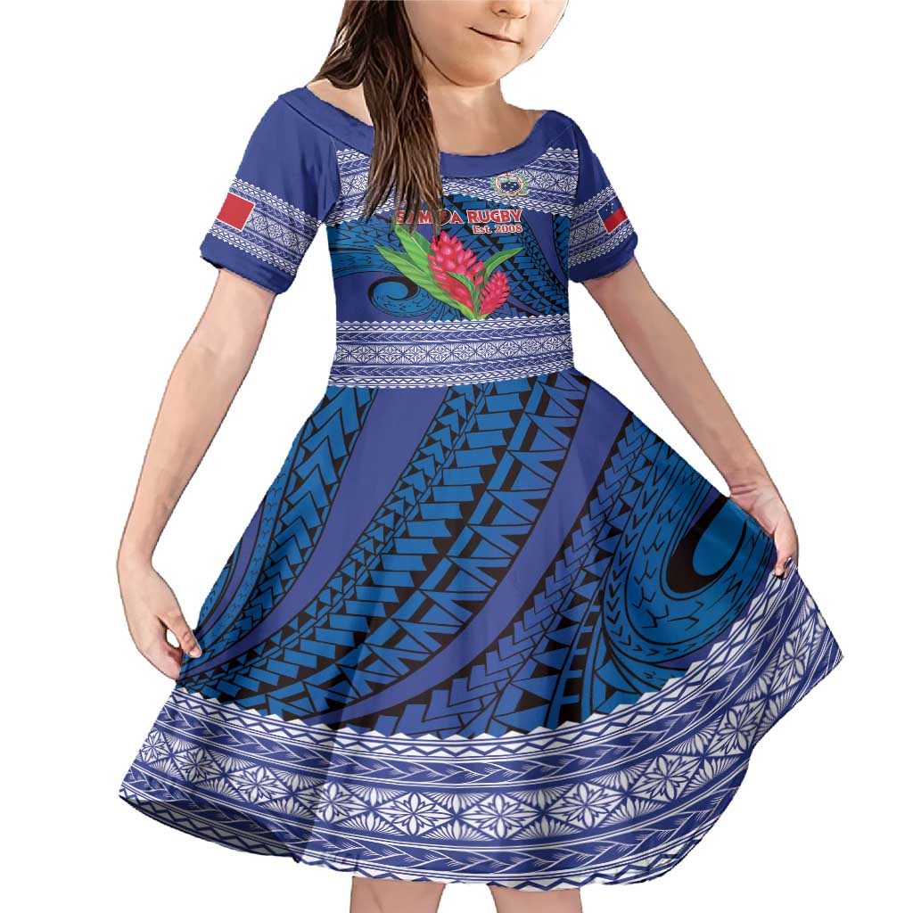 Custom Samoa Rugby Family Matching Mermaid Dress and Hawaiian Shirt 2024 Go Champions Samoan Gingers LT14 Daughter's Dress Blue - Polynesian Pride
