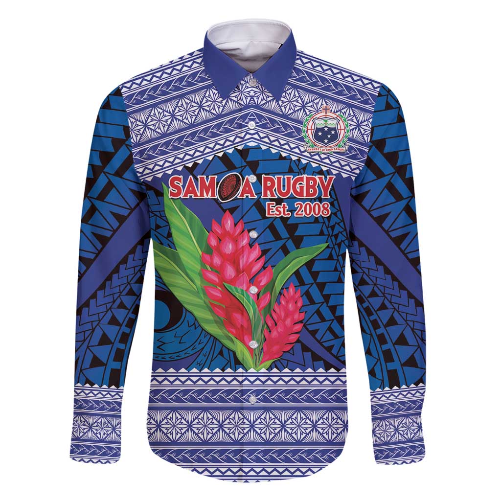Custom Samoa Rugby Family Matching Mermaid Dress and Hawaiian Shirt 2024 Go Champions Samoan Gingers LT14 Dad's Shirt - Long Sleeve Blue - Polynesian Pride