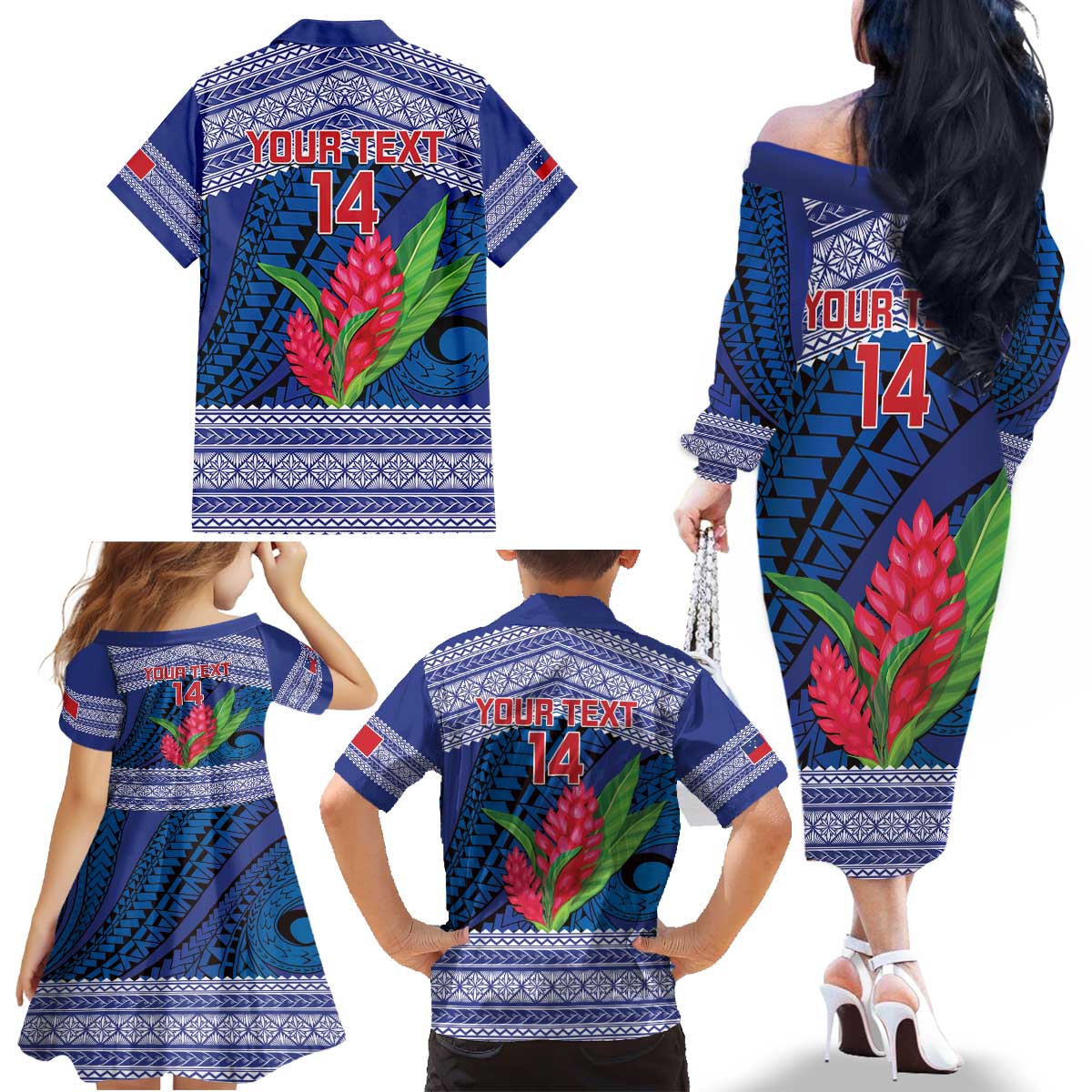 Custom Samoa Rugby Family Matching Off The Shoulder Long Sleeve Dress and Hawaiian Shirt 2024 Go Champions Samoan Gingers LT14 - Polynesian Pride